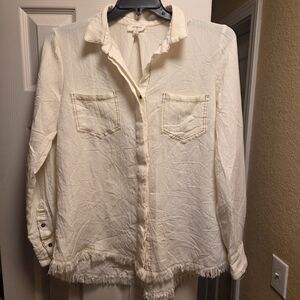 Umgee Cream Frayed-Hem Button Front Shirt